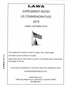 2019 US COMMEMORATIVE  ISSUES SUPPLEMENT – LAWA Album Pages