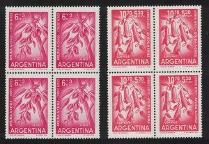 Argentina Chilean and Argentinian National Flowers Blocks of 4 1960 MNH