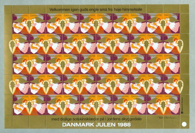 Denmark. Christmas Sheet 1988. Mnh. Folded. 4 Sides Perfor. Angels.