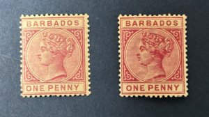 Barbados: 1882,  QV Definitive, 1d Rose & Carmine Shades, MLH