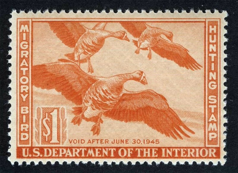 US Sc RW11 Red Orange $1.00 1944 Lightly Hinged Original Gum Federal Duck  