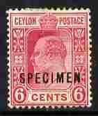 Ceylon 1908 KE7 6c carmine overprinted SPECIMEN fine with...