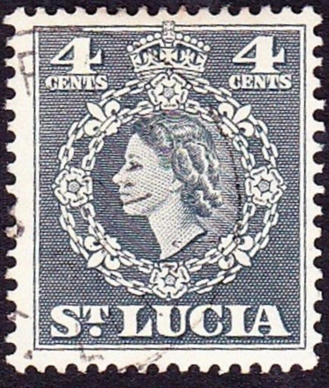 ST LUCIA 1954 QEII 4c Slate SG175 FU