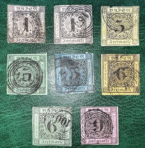BADEN: 1851 Imperf Stamp Set Great Cancels and Colours HCV Old Germany