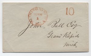 c1850 Washington DC stampless cover red CDS 10 rate handstamp [6434.8]