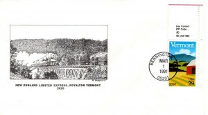 NEW ENGLAND LIMITED EXPRESS, FDC VERMONT STAMP,  BENNINGTON, VT 1991 FDC12391