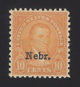 1929 10c James Monroe Nebraska Overprint Scott 679 Mint F/VF LH