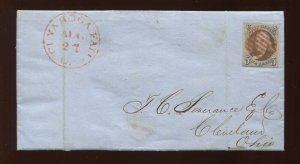 1 Franklin Used Stamp on 1850 Cover Cuyahoga Falls to Columbus Ohio 1 Cvr 29