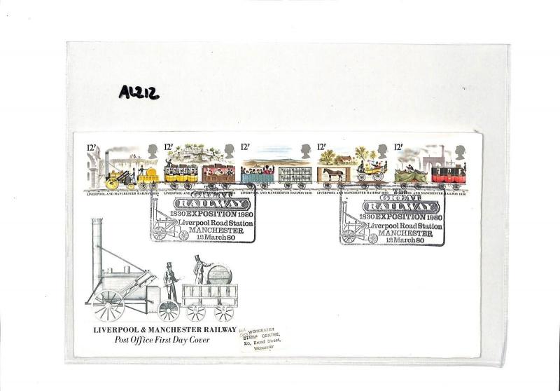 AL212 1980 GB FIRST DAY COVER *Liverpool Road Station* Manchester Railway FDC 