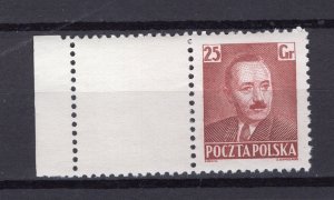 POLAND 1950 PRESIDENT BOLESLAW BIERUT SCOTT 493 WITH PERFORATED TAB PERFECT MNH