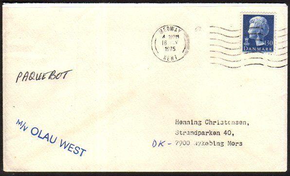 DENMARK GB 1975 ship cover pmk Medway. Mss Paquebot, MV Olau west..........46683