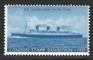  S.S. Queen Mary, 1939 London Stamp Exhibition, Great Britain, Poster Stamp 