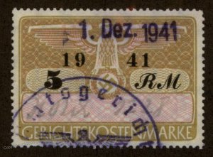 Germany 1941 5RM 3rd Reich Court Fee Revenue Gerichtskostenmarke Stamp 96051