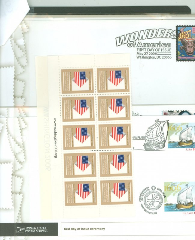 US 4033-73/75A/76D The 4 FDCs issued May 27, 28, 29, 30 at Washington 2006 World Exhbn, with their inserts, plus souvenir labels