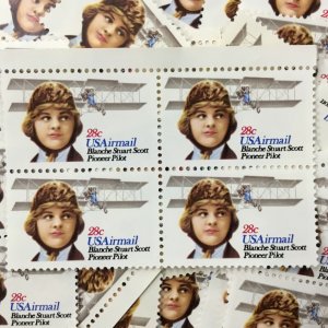 C-99    Blanche Stuart Scott  Pilot   100 MNH 28¢ stamps   FV $28.00    In 1980