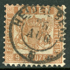 Germany States 1863 Baden 9 Kr Brown Scott #17 VFU G422