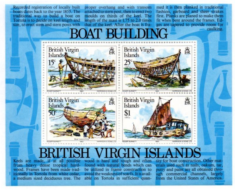 BR VIRGIN ISLANDS 453a MNH S/S SCV $4.00 BIN $2.50 BOAT BUILDING