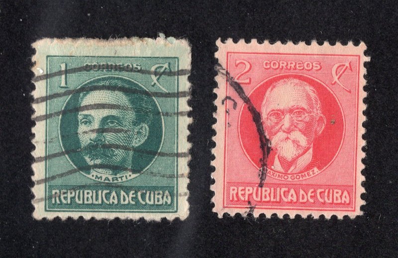 Cuba 1925 1c blue green & 2c bright rose, Scott 274-275 used, value = 50c