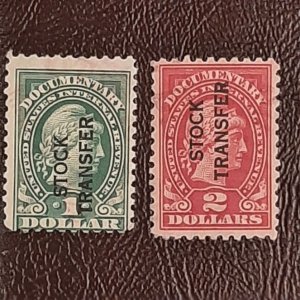 US Scott # RD12 and RD13; $1. and $2. Stock Transfer stamps of 1918, Fine cntr