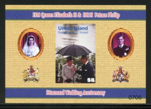 UNION ISLAND SCOTT #322/23 QE II DIAMOND WEDDING  IMPERF SHEET & S/S MINT NH