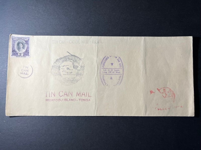 1930s Year Tonga Cover Niuafoou Island Unknown Address Tin Can Canoe Mail