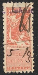 BRAZIL REVENUES 1934-36 1000r Orange TREASURY TAX VFU