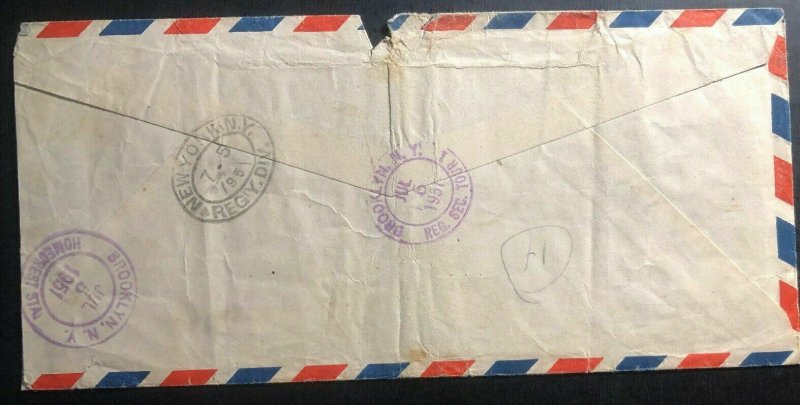 1951 India United Nations Military Headquarters Airmail Cover to Brooklyn USA