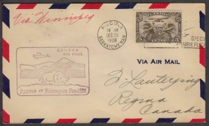 1928 Canada Prairie First Flight Airmail Service Regina - Winnipeg with cachet