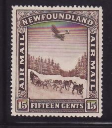 Newfoundland-Sc#C6- id15-unused og LH 15c brown Airmail-Planes-1931-