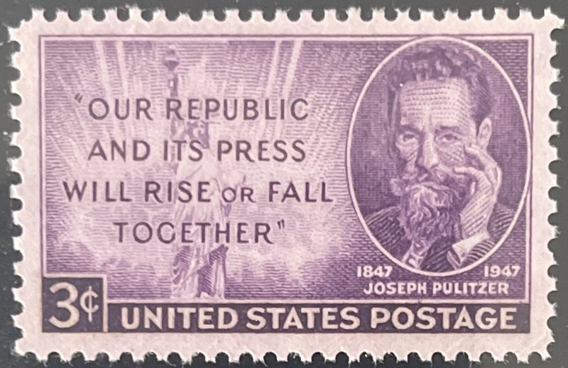 Scott #946 1947 3¢ Joseph Pulitzer MNH OG VF/XF