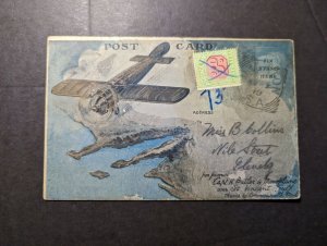 1919 Australia Aviation Aerial Souvenir Airmail Postcard Cover Postage Due