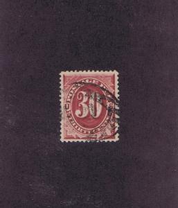 SC# J27 USED 30c POSTAGE DUE STAMP, 1891, PF CERT GRADED VF 80, BRIGHT CLARET  