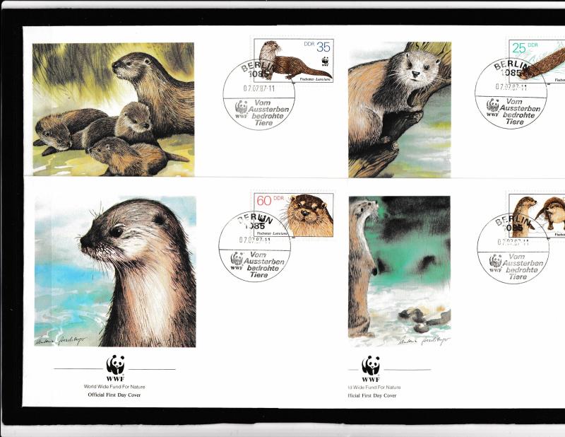 Germany DDR - Faune WWF - 4 FDC - EUROPEAN OTTER