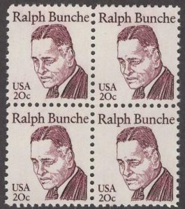 1982 Ralph Bunche Block of 4 20c Postage Stamps, Sc# 1860, MNH, OG