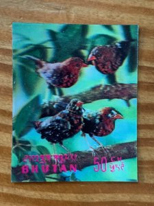 Bhutan 1969 50ch Red Birds 3-D stamp, MNH.  Scott 104A, CV $5.50