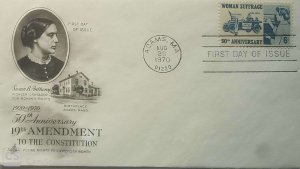 US, FDC  50TH ANNIVERSARY 19TH AMENDMENT TO THE CONSTITUTION, SUSAN B. ANTHON...