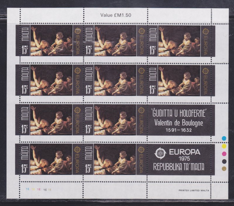 Malta Stamps: 1975 Europa Issue Set/2; #495-496; Full Sheets/10+2 Labels; MNH
