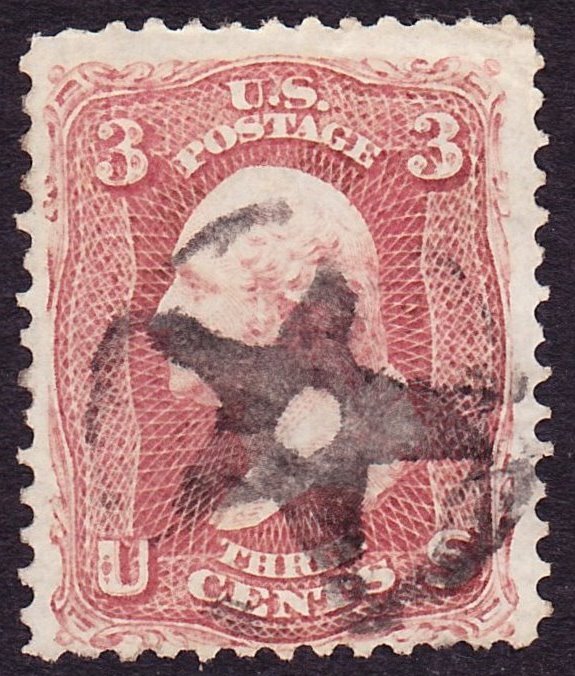 Scott 65, Used, 3c Civil War, HOLLOW STAR IN CIRCLE Cancel, SPs, Creases