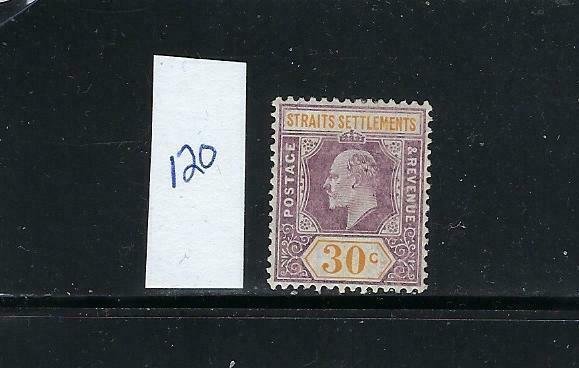 STRAITS SETTLEMENTS SCOTT #120 1904 WMK 3- 30 CENTS (VIOLET/ORANGE)  -MINT XLH