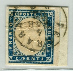 ITALY SARDINIA; 1855 classic Imperf issue used SHADE of 20c. value + POSTMARK