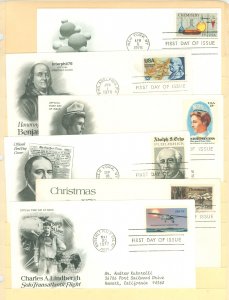 US 1685/1710 1976-77 6 different addressed FDCs with artmaster & artcraft cachets; Chemistry, Benjamin Franklin, Clara Mass, Ado