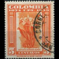 COLOMBIA 1950 - Scott# 584 Orchids 5c Used