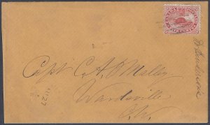 CANADA 1859 US FIVE CENTS Sc 15 TIE ON COVER TO WASHVILLE