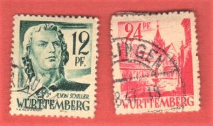 GERMANY, WURTEMBURG #8N1,8N8 USED 12pf,24pf 1949 OCCUPATION STAMPS