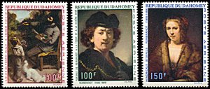 Dahomey C113-C115, MNH, Courbet and Rembrandt Paintings