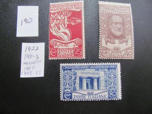 ITALY 1922 MNH/HINGED SC 140-142 SET 141 HINGED VF $145 (190)