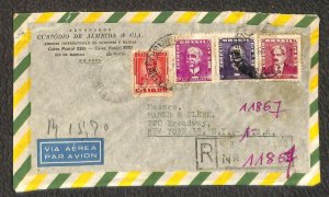BRAZIL 668 789 792 & 798 STAMPS MARKS & CLERK NY REGISTERED AIRMAIL COVER 1957