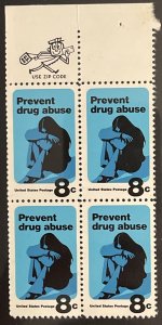 Scott #1438 8¢ Prevent Drug Abuse MNH ZIP block of 4