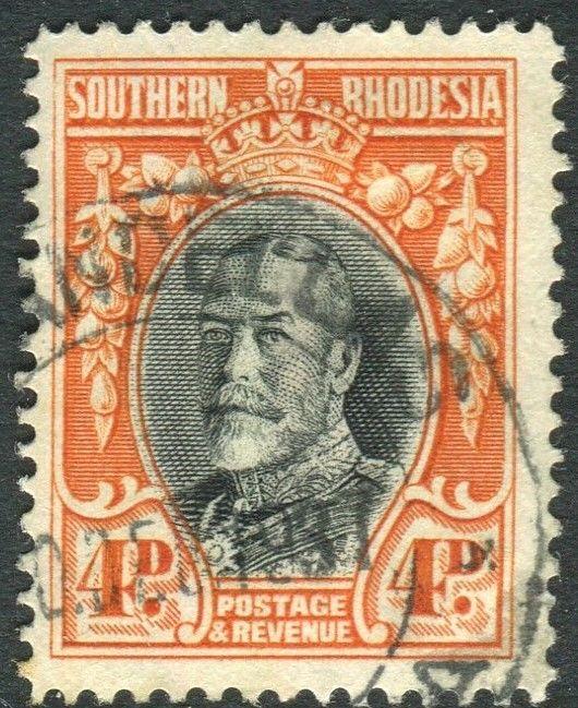 SOUTHERN RHODESIA-1937 4d Black & Vermilion Perf 14.  A fine used example Sg 196