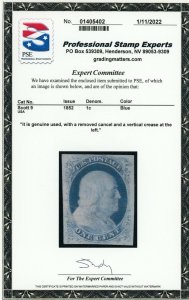 US Stamp #9 Franklin 1c - PSE Cert - Used - CV $100.00